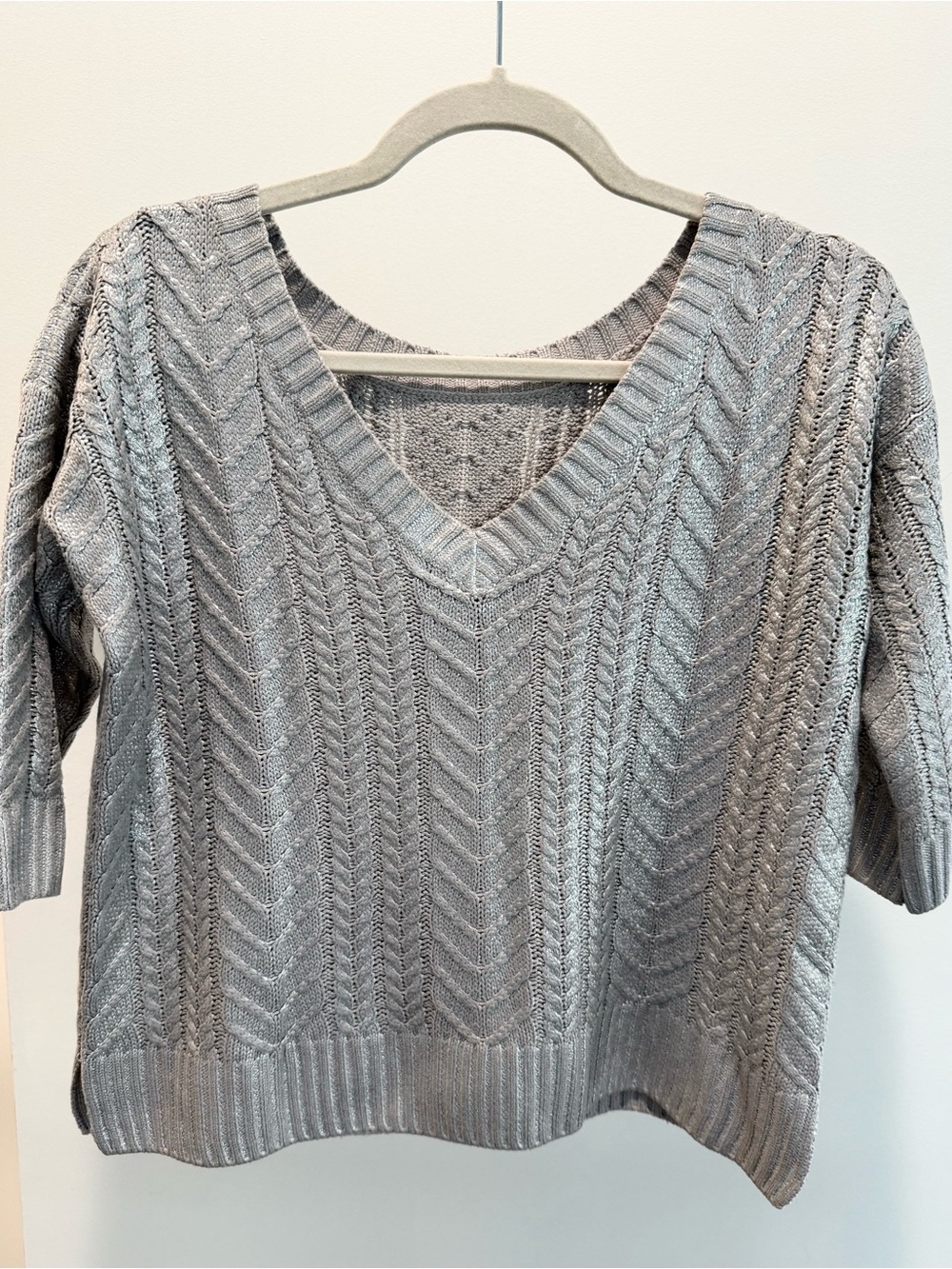 Club Monaco Silver Laminated Cable-Knit Sweater
